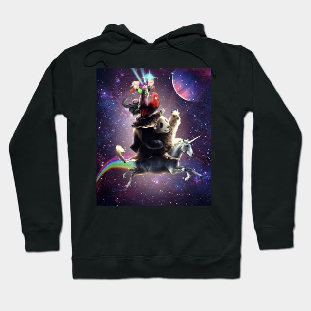 Cat Riding Chicken Turtle Panda Llama Unicorn Hoodie by Random Galaxy